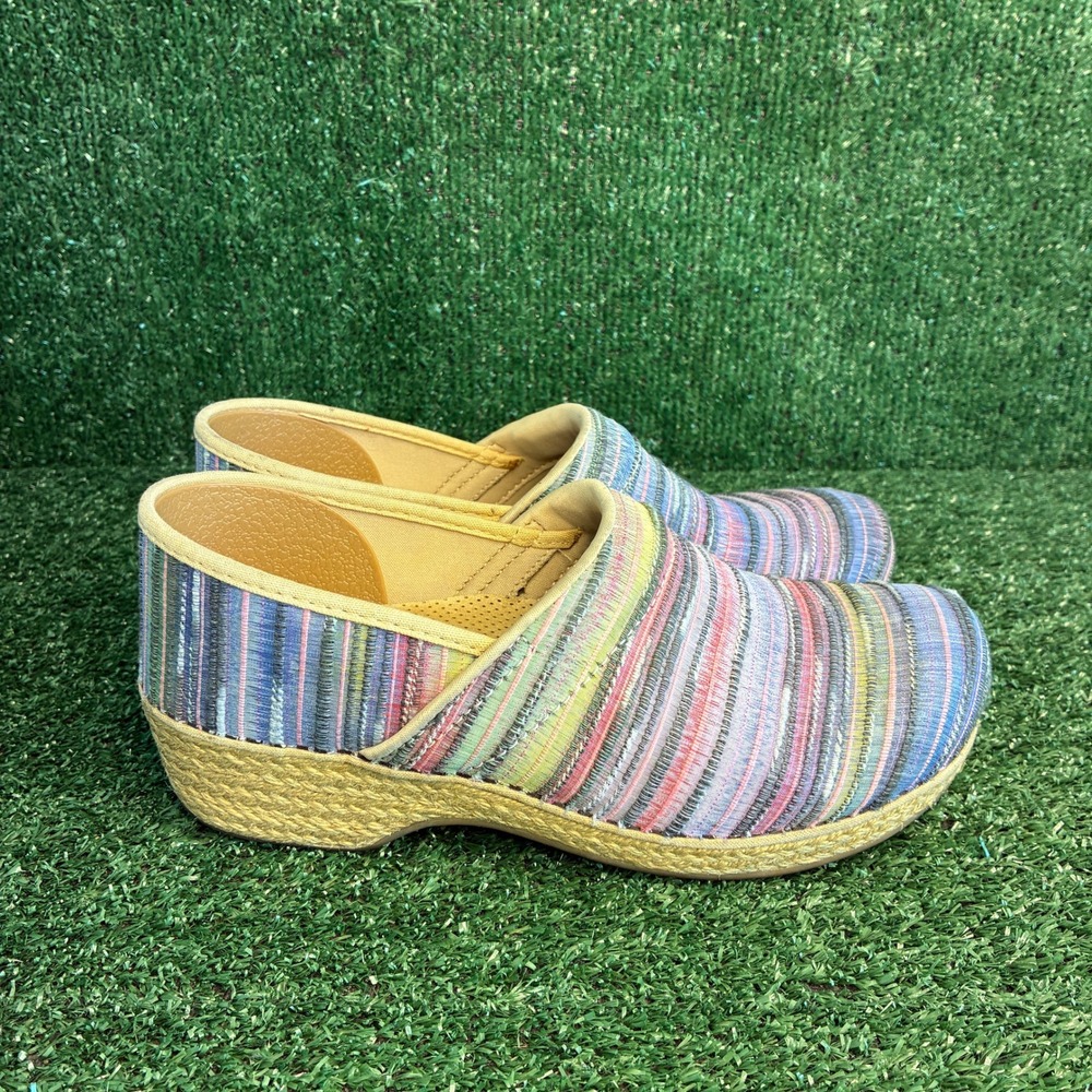 Dansko Jute Professional Striped Canvas Wedge Mules Clogs Multi Womens 10.5-11